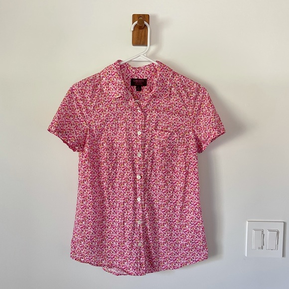 Liberty of London J.Crew Sz. 0 Pink Floral Peter Pan Collar Button Down Shirt - Picture 1 of 6